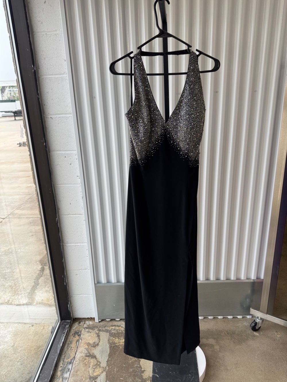 Black Sequin V-Neck Evening Dress